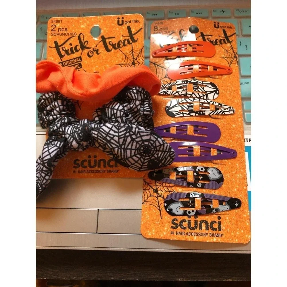 Scunci Halloween Goth Hair Set Barretts Scrunchies Spiderweb Ghost 10pc NEW